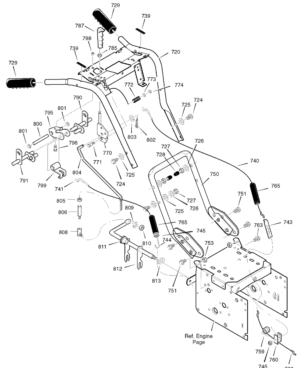 Handle Diagram and Parts List for 629110X16B 2004 Briggs and Stratton Snow Blower
